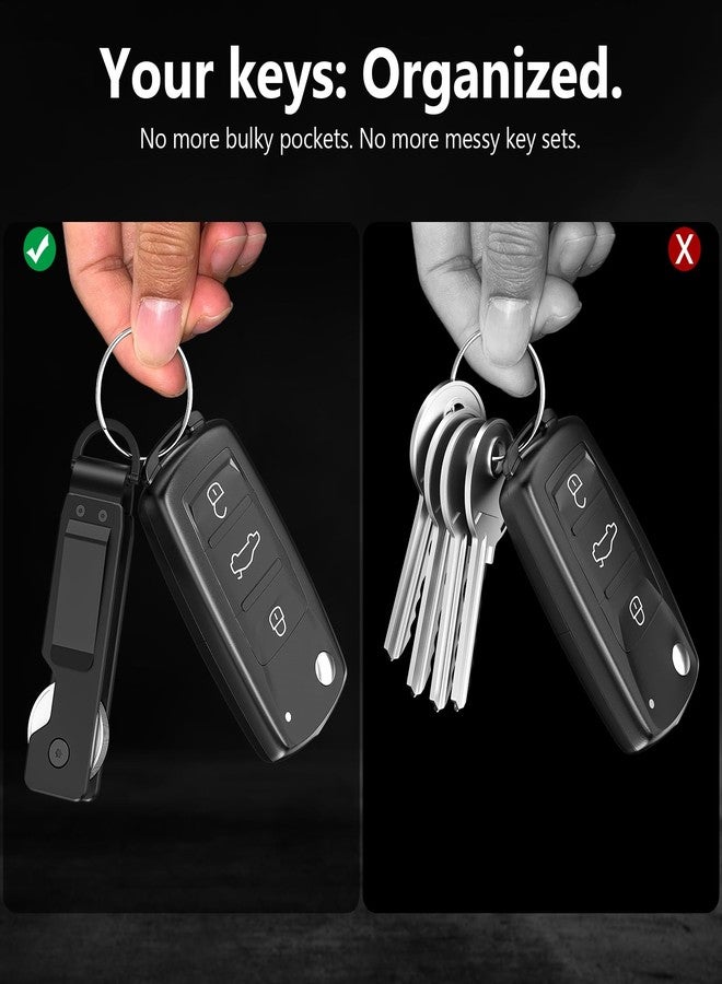 TUXON Key Organizer For Men - Compact Metal Key Holder | Minimalist Innovative Keyholder | Smart Keychain Secures 1-5 Keys (BLACK) - Image 2